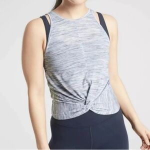 Athleta Essence Twist Front Athletic Tank Top Size Medium Spacedye Blue Heather